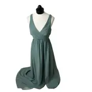 Birdy Grey Laurie Sleeveless VNeck Pleated Evening Gown Dress Sea Glass Green M