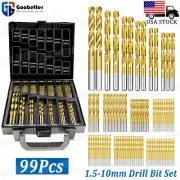 1.5-10mm HSS Drill Bit Set Titanium Coated 99Pcs Round Shank Drill Metal Steel