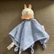 Cloud Island Bunny Rabbit Lovey Security Blanket Blue White Checkered