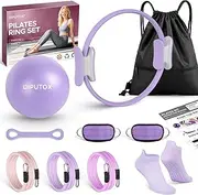 Pilates Ring Kit for Women, Pilates Equipment Accessories, Home Workout Set with Magic Circle, Mini Exercise Ball, Ankle Resistance Bands & Yoga Socks, for Fitness, Toning & Better Me Gifts