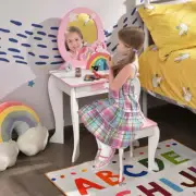 Costway Kids Vanity Table and Chair Set with Mirror and Stool for Little Girls