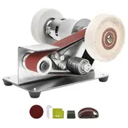EU Plug,Belt Sander,Adjustable Speed Electric Knife Sharpener,15Degree Belt Grinder,Power Belt Sander for Woodworking Silver