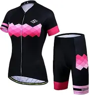[LMKIJNB] Womens Cycling Jersey Shorts Sleeve Set Bicycle Clothing Sportswear Biking Suit Tights Spring Autumn Moisture Wicking Quick-Dry UV Protection 3D Gel Padded MTB Outdoor Windproof PO03,A,X