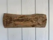 Stripes Bass Fishing Carving On Oak Half Log Beach Decor Rustic Cabin Custom
