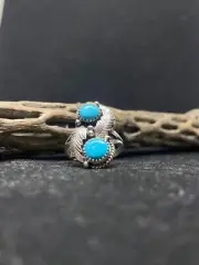Native American Navajo King man turquoise Sterling Silver Leaf Ring Size 9