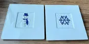 Crate & Barrel Snowflake & Snowman Trivets Made in Italy - 8"×8"