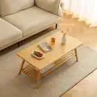 Collapsible Bamboo Coffee Table with Folding Legs No Assembly Mid Century