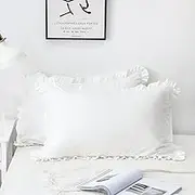 Dekeyoo Ruffled Pillow Case Set, Pack of 2 Edge Ruffled Pillow Shams 100% Brushed Microfiber Standard Size Bedding Pillow Covers with Envelope Closure (20x26 inches, White)