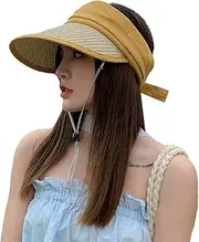 [LAYBAY] Women Sun Visor Hat, Visors Cap Hat Female Korean Version of The Empty Top Hat Female Summer Outing Sunscreen Sunshade Straw Straw Hat (Color : Yellow)