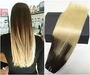 TheFashionWay Clip in Hair Extensions Human Hair 20 inch Medium Brown with Honey Blonde highlights Dip Dyed Ombre Balayage 120g Full Head Straight Soft Extension Clips on