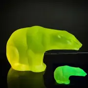 Uranium Glass Figurine Polar Bear Frosty Vaseline Matte Yellow Glass Bear Animal