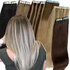 12"-24" Tape in Russian Remy Human Hair Extensions Skin Weft Blonde THICK Ombre