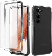 [Asuwish] Phone Case for Samsung Galaxy S23 5G with Screen Protector Cover Clear TPU Slim Thin Hybrid Shockproof Silicone Protective Cell Accessories S 23 23S GS23 G5 SM-S911U 6.1 inch Women Men Black