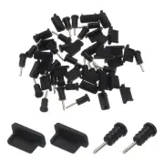 25pcs USB Type C Charging Port Plugs Covers with 25pcs Earphone Jack Pin, Black
