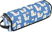 Cartoon Alpacas Blue 2-in-1 Curling Iron Travel Case and Heat Resistant Mat with Zipper Dustproof Travel Hair Straightener Bag for Straigheners, Curling Iron, Hair Dryer Portable Travel Essentials
