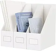 JiaWei Magazine File Holder 3 Pack, File Folder Holder, Foldable Magazine Rack, Cardboard File Organizer with Label, Storage Desk Organizer, Document Organizer, Book Bin for Office, Home, School-White
