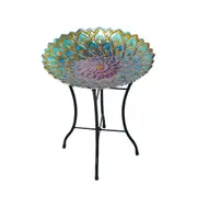 Teamson Home 17.99" Handpainted Flower Glass Birdbath, Multi