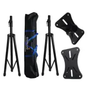 Pair Universal Speaker Stands Adjustable Tripod Pole Mounts One Nylon Carry Bag