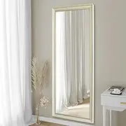 Antique White Full Length Mirror 170x65cm - Vintage Glamour Freestanding/Wall Mounted Dressing Mirror for Bedroom, Living Room & Entryway, HD Floating Glass with Lightweight PS Frame (Antique White)