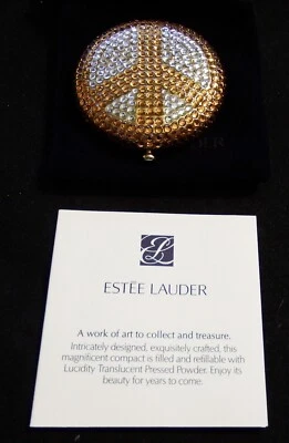 VTG Estee Lauder Powder Golden Compact Lucidity Peace Sign NEW!