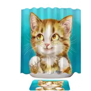 Adorable Smiling Tiger Tabby Kitty Cat Shower Curtain