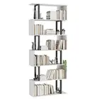 6 Tier Geometric Bookcase,S Shaped Bookshelf, Wood Decorative Storage