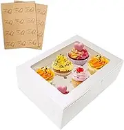 24 Packs White Cupcake Boxes 6 Holes with Window (6.3x9.45x3 Inches), Rectangle Cup Cake Boxes for Cupcakes Muffins Desserts, Suitable for Home Baking, Party, Wedding, Christmas, halloween, Cake Shop