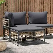 Garden Footstool Bench with Dark Grey Cushion, Outdoor Patio Furniture for Porch, Deck, or Pool - Waterproof Storage, Poly Rattan