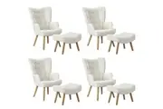 Oikiture 4x Armchair Lounge Chair Ottoman Accent Armchairs Sherpa Sofa White