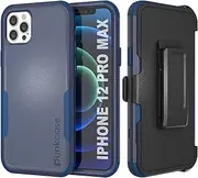 for iPhone 12 Pro Max Belt Clip Holster Case [Patron Series] 4-1 Rugged & Protective Multilayer Phone Cover W/Integrated Kickstand for iPhone 12 Pro Max (6.7") (2020) [Navy]