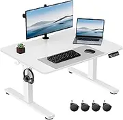 ERGOMAKER Electric Low Standing Desk 80x60cm, Height Adjustable Sit Stand Desk with Splice Board for Home Office, Computer Desk Memory Preset (White Frame + White Desktop)