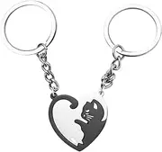 [Enkrio] Cat Matching Keychain Cat Puzzle Keyring Set Stainless Steel Couples Keychain Valentines Gifts for Him Her Friends