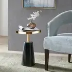 Gold Round Metal End Table Living Room-Modern Black Small Pedestal Sofa Side 14"