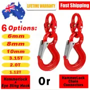 2X 6/8/12mm Hammerlock Eye Sling Hook Safety Chain Caravan Trailer Connector