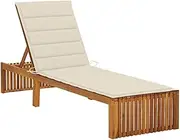 Acacia Wood Sun Lounger – Beach Chair, Outdoor Reclining Lounge for Patio, Lawn - Folding Gravity Chair for Adults, with Cushion