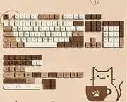 dagaladoo Brown PBT Keycaps 140 Keys XDA Profile Cute Key caps Dye-Sublimation Coffee Cat Keycaps Set Custom Key caps for Cherry Gateron MX Swithes Mechanical Keyboard(Spacebar is 6.25U/7U)