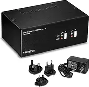 TRENDnet 2-Port Dual Monitor DisplayPort KVM Switch with Audio, 2-Port USB 2.0 Hub, 4K UHD Resolutions Up to 3840 x 2160, Connect Two DisplayPort Monitors, Dual Monitor KVM Switch, Black, TK-240DP