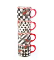 Mackenzie Childs Scottish Bouquet Stacking Mug Set of 4