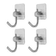4pcs Self Adhesive Wall Hooks Stainless Steel Towel Closet Hooks, Silver