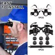 Headband With 2 LED Light Jeweler Magnifier Magnifying Glass 8X 15X 23X Loupe∞