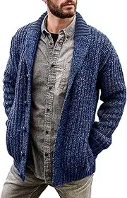 [Generic] Fashion Mens Cardigan Sweaters Long Sleeve Shawl Collar Button Down Open Front Knit Cardigans Casual Warm Fall Winter Sweater