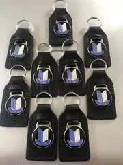 Triumph Tr6 Leather And Enamel Key Ring Blue and White Shield