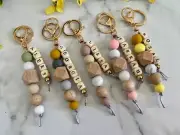 Personalised Key Ring Bag Tag Beaded Key Chain Name Tag Custom Gift Girl Mother