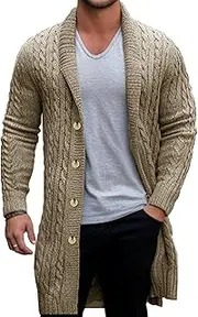 [SWJGLITTR] Men's Stand Collar Sweater Cardigan Full Zip Up Knitted Cardigans Ribbed Knitted Jackets for Men, Khaki, Large