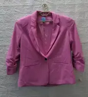 New Cece One Button Blazer With 3/4 Ruched Sleeves Bright Peony Sz. XL