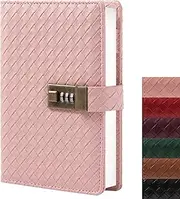 TIEFOSSI B6 Leather Journal Notebook with Combination Lock, Travel Refillable Ruled Lined Writing Paper, Secret Password Gift Diary for Women Girls Boys (Pink)