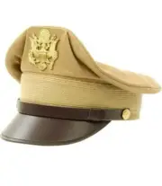 WW2 US Army Officers Uniform Visor Hat Crusher Style Cap Summer (Khaki)