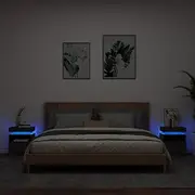 Bedside Nightstand Set, Small End Table with Black Drawers and LED, Wood Night Stand for Bedroom Storage, Narrow Tables for Living Room Furniture