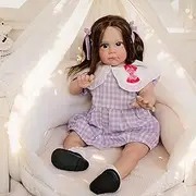 Pinky Reborn Lifelike Toddler Baby Dolls 24inch/60cm Toddler Doll Handmade Rooted Long Hair Soft Cloth Vinyl Silicone Baby Dolls Soft Touch 3D Skin Girl for Kids Age 3+