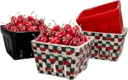 Checkered Black and White with Red Cherries Pattern Ceramic Berry Basket - Colan